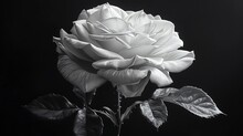 A Minimalist Monochrome Digital Illustration Of A Single White Rose Against A Stark Black Background.