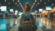 Young woman with backpack on his back waiting at airport or large train station, view from behind., AI Generative