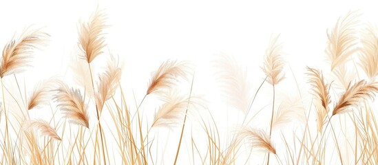 Canvas Print - A field of tall grass swaying in the wind against a white background, resembling a natural landscape with plants and flowering plants