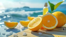 A Harmonious Blend Of Oranges And Moisturizer By The Water  AI Generated Illustration