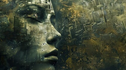 Aufkleber - A human face with subtle hints of building structures  AI generated illustration