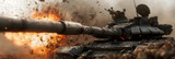 Fototapeta  - tank exploding on the battlefield
