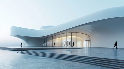 Poster - a minimalist art museum with clean lines and sweeping curves ai generated illustration