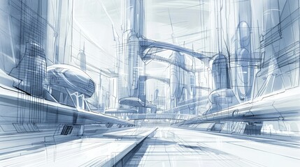 Poster - a modernist sketch of a futuristic cityscape ai generated illustration