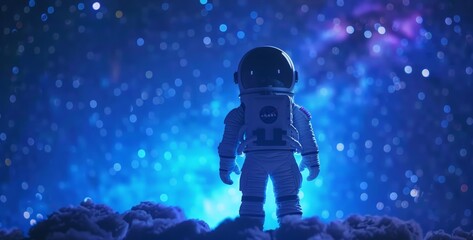 Fototapete - A peaceful D render of a cartoon-style astronaut exploring space  AI generated illustration