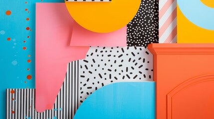 Aufkleber - a retro memphis-style design with bold colors and shapes ai generated illustration