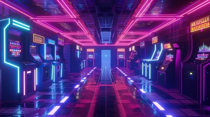 Aufkleber - A retro-inspired D arcade game level filled with neon lights and pixelated characters  AI generated illustration