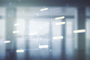 Aufkleber - Multi exposure of abstract software development hologram on empty modern office background, research and analytics concept