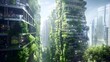 Lush Vertical Greenery Envelops Futuristic Urban Towers,Showcasing Sustainable Architectural Innovations