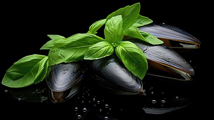 Wall Mural - fresh basil leaves and basil