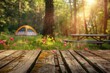 Table background of free space and camping background
