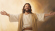 Jesus with a loving smile, hold His arm out in love
