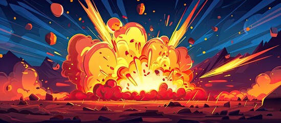 Wall Mural - Massive blast creates fiery chaos in the barren desert, sending shockwaves across the arid terrain