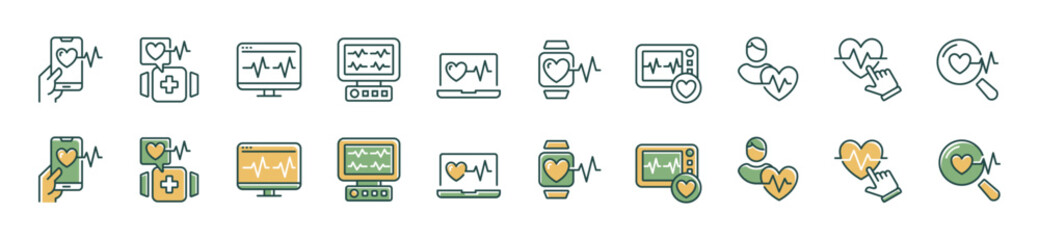 Wall Mural - people heartbeat cardiogram life monitoring icon vector set heart pulse wave health cardiology signs illustration