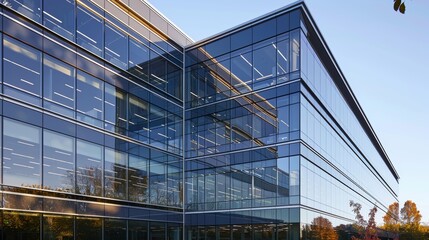 Poster - a sleek glass and steel office building with a reflective facade ai generated illustration