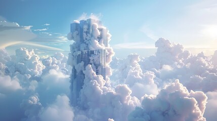 Poster - a surreal skyscraper made entirely of clouds ai generated illustration