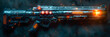 Science Fiction Futuristic Military Assault,
A cyberpunk bulky shotgun digital art illustration
