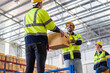 © Art_Photo - Engineer team cargo shipping transportation ship loading move inventory cardboard boxes in factory distributions warehouse at logistics center.logistic industry and business import export