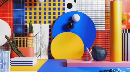 Aufkleber - abstract shapes and graphic design elements in a pop art inspired setting ai generated illustration
