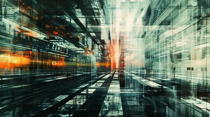 Aufkleber - Abstract shapes and patterns in a futuristic cityscape  AI generated illustration