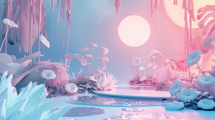 Poster - Abstract shapes and whimsical elements in a dreamy setting  AI generated illustration