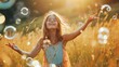 © Svfotoroom - Joyful young girl playing with bubbles in a sunlit meadow