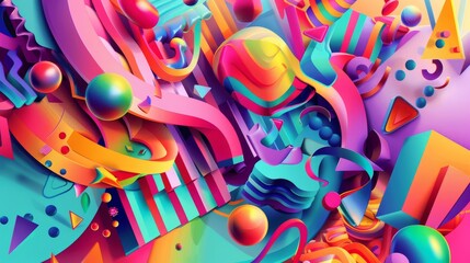 Poster - An abstract D design with vibrant colors and geometric shapes  AI generated illustration