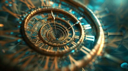 Poster - An abstract concept of the passage of time represented as a series of ticking clocks  AI generated illustration