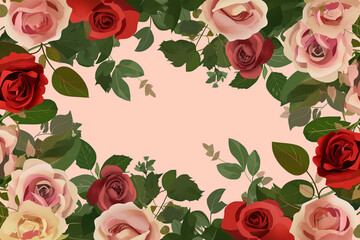 Wall Mural - A beautiful bouquet of roses and green leaves