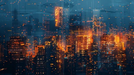 Poster - an abstract interpretation of a city skyline at night ai generated illustration