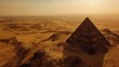 An ancient Egyptian pyramid towering over the desert sands  AI generated illustration