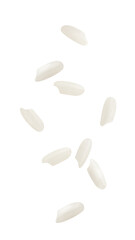 Wall Mural - falling rice isolated on white background, full depth of field