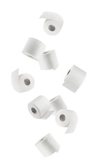 Wall Mural - falling toilet paper isolated on white background, full depth of field