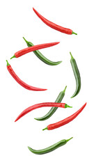 Wall Mural - Falling hot chili pepper, isolated on white background, full depth of field