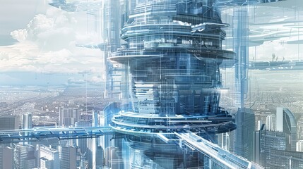 Poster - an intricate drawing of a futuristic skyscraper ai generated illustration