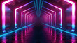Abstract background with glowing pink blue neon lines with geometric shapes, on black background