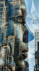 Aufkleber - Buildings reflected in the contours of a human face  AI generated illustration