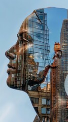Poster - Buildings reflected in the contours of a human face  AI generated illustration