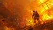 Icon of a firefighter rushing to extinguish a blazing fire when suddenly a portion of the buildin Generative AI