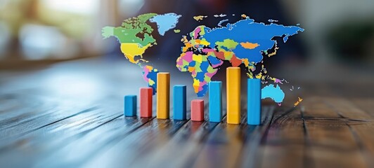 complete collection of infographics. leaderboard on a background of a world map on a wooden table. f