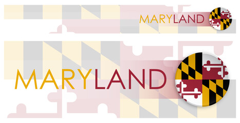 Wall Mural - Maryland US state horizontal web banner in modern neomorphism style. Webpage Maryland election header button for mobile application or internet site. Vector
