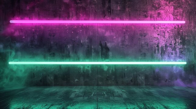 Craft a futuristic design with two horizontal bars in neon pink and neon green ready for text  AI generated illustration