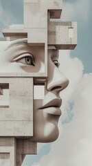 Aufkleber - Creative interpretation of architectural forms in a human face  AI generated illustration