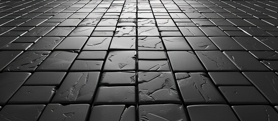 Sticker - A monochrome image of a brick flooring surface, made of composite material, creating a parallel pattern. The grey tones create a sleek and modern look