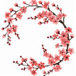 Flowers, buds and petals of sakura. Watercolor style spring round border frame with branches blossoming cherry. Generative ai.