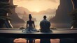 a couple doing meditation in a modern future zen vibe