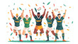 Rugby players rejoicing victory Flat vector isolated