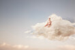 surreal moment of a woman flying on a cloud, abstract concept