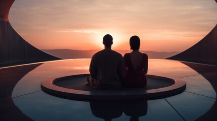 Canvas Print - a couple doing meditation in a modern future zen vibe