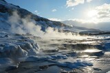 Fototapeta Tematy - Ice field, ice floe and mountains, AI generated